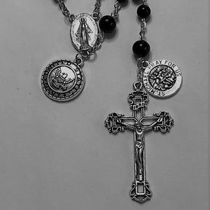 Navy St. Michael Black Onyx Catholic Prayer Rosary Beads